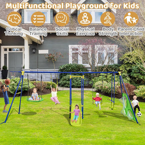 8-in-1 Outdoor Swing Set, Heavy-Duty Swing Stand with A-Shaped Metal Frame, 2 Swings, Glider, Gym Rings
