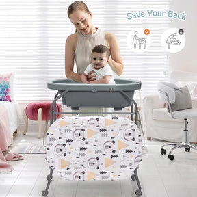 Hikidspace Baby Bathtub with Changing Table, Foldable Diaper Changing Station with Storage Tray