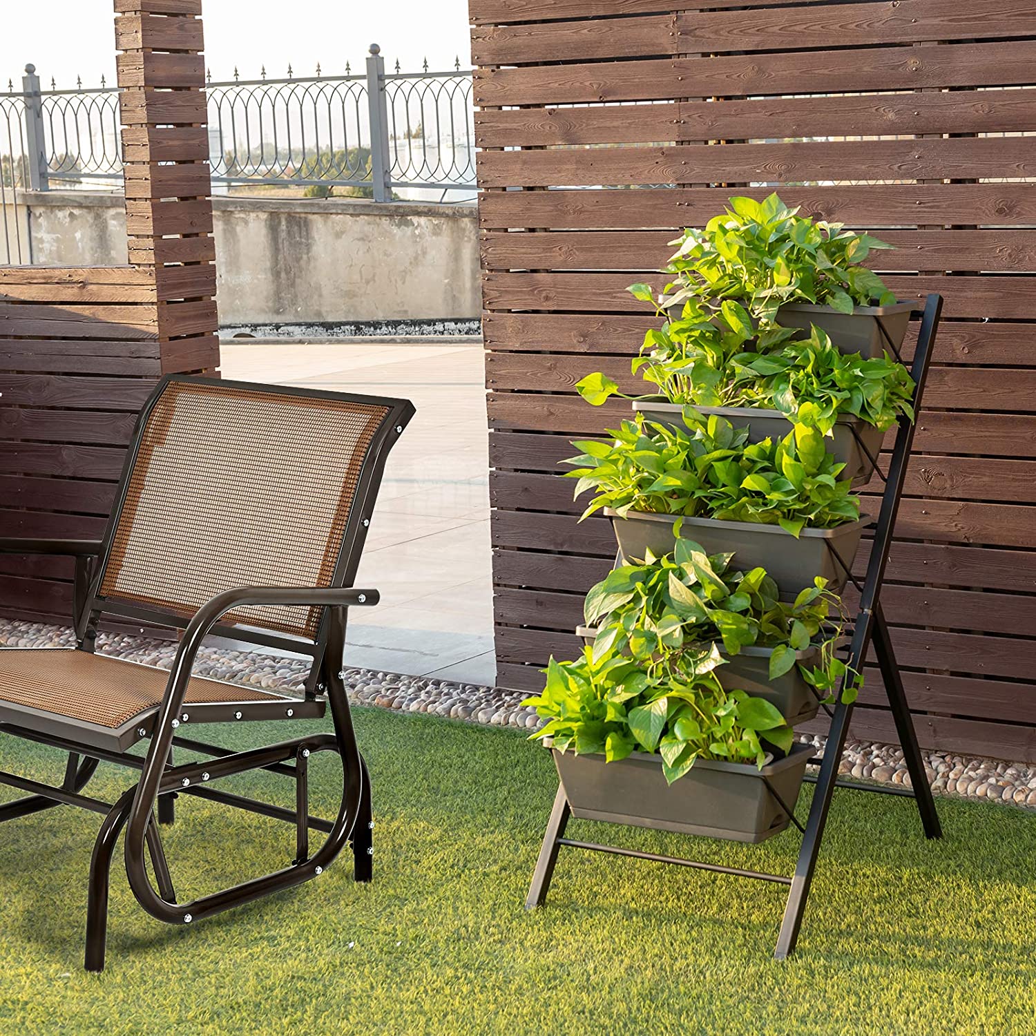 4Ft Vertical Raised Garden Bed 5 Tier Freestanding Elevated Planter Container Boxes with Water Drainage for Patio Balcony