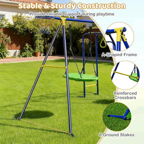 8-in-1 Outdoor Swing Set, Heavy-Duty Swing Stand with A-Shaped Metal Frame, 2 Swings, Glider, Gym Rings