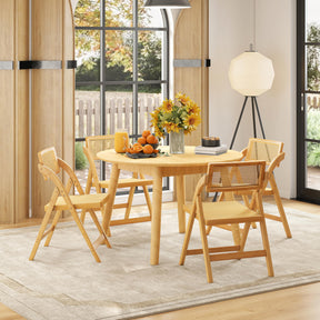 Rattan Cane Folding Chairs Set of 2, Bamboo Dining Chairs, Kitchen Side Chairs with Rotatable Backrests