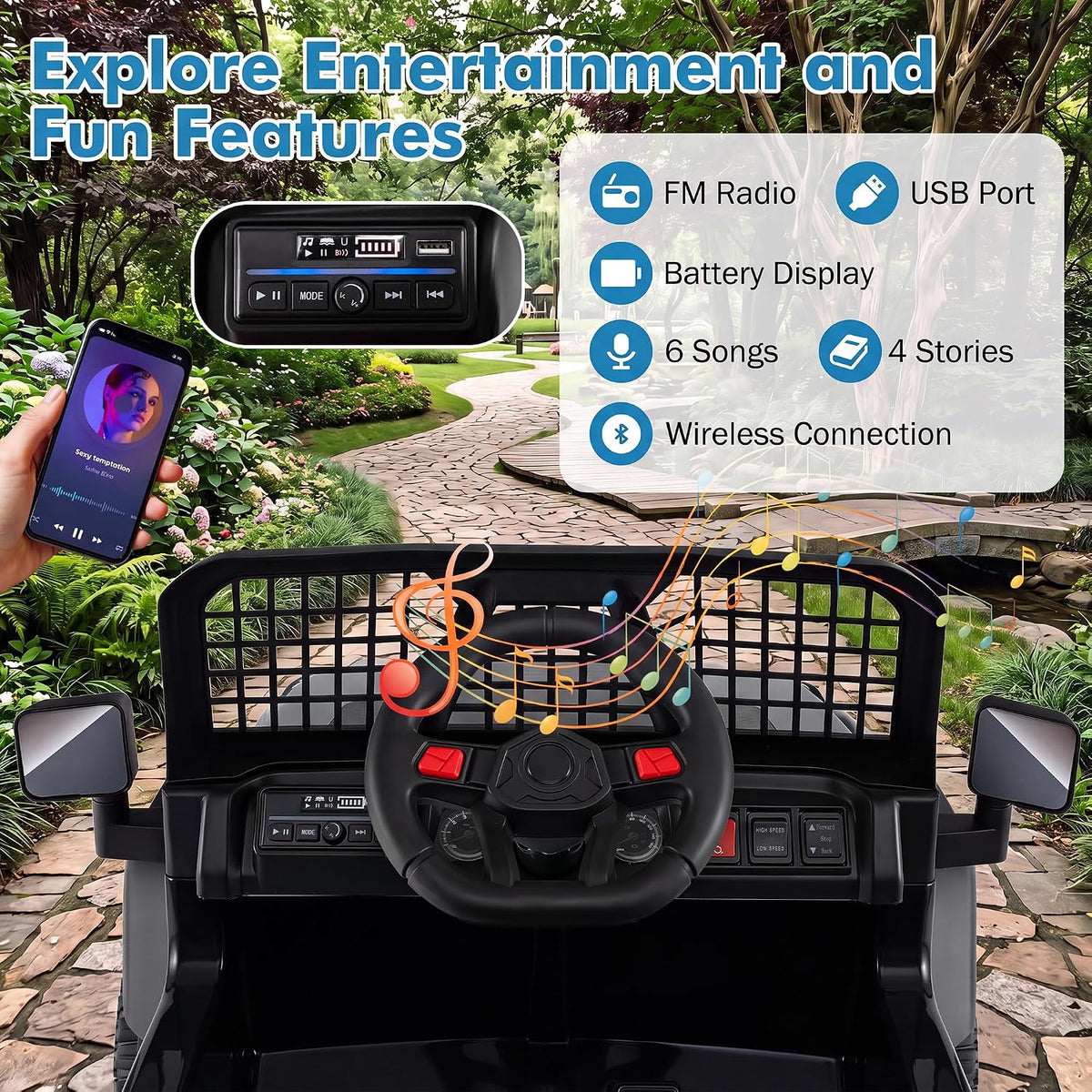24V Ride On Car for Kids, Battery Powered Electric Vehicle with Parent Remote Control, Music