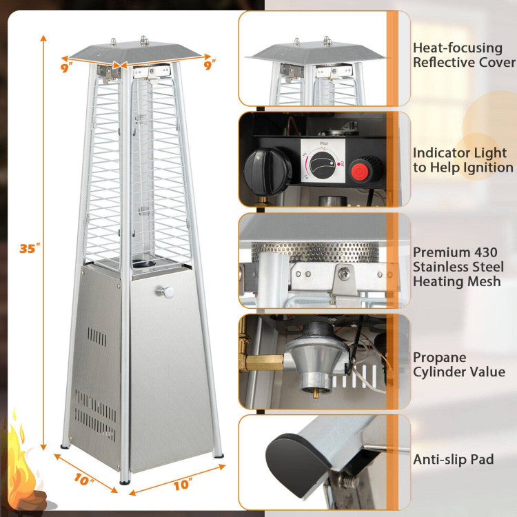 9500 BTU Portable Stainless Steel Tabletop Patio Heater with Glass Tube and Non-slip Foot Pads