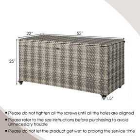 96 Gallon Outdoor Rattan Storage Box PE Wicker Deck Container with 4 Wheels and Waterproof Liner