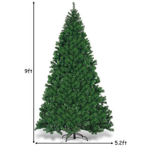 9FT Artificial Pre-lit Christmas Tree Premium Spruce Hinged Tree with 700 LED Lights and Plastic Cover