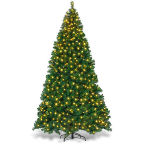 9FT Artificial Pre-lit Christmas Tree Premium Spruce Hinged Tree with 700 LED Lights and Plastic Cover