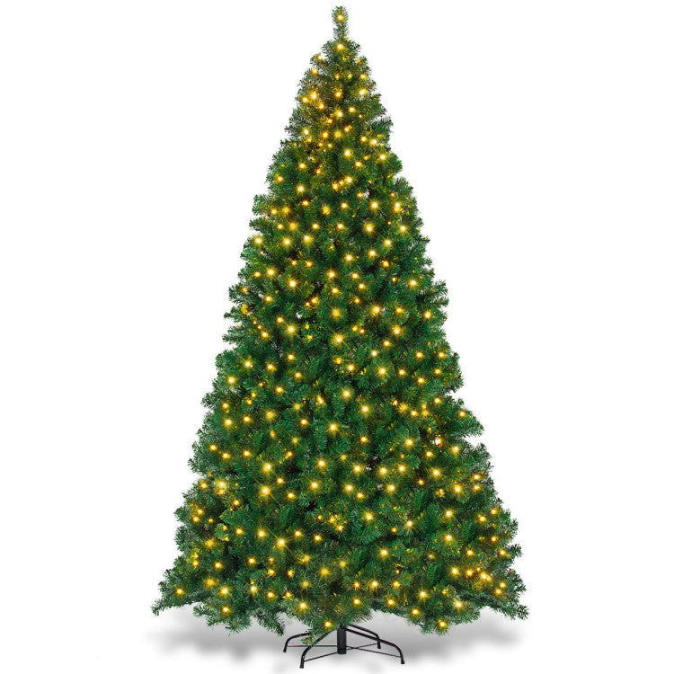 9FT Artificial Pre-lit Christmas Tree Premium Spruce Hinged Tree with 700 LED Lights and Plastic Cover