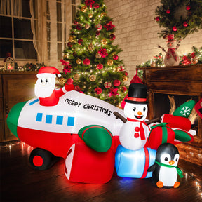 9 Feet Lighted Christmas Inflatable Santa Claus and Penguin on Helicopter with 2 Sandbags