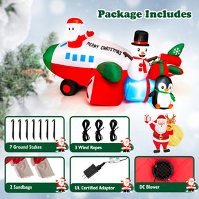 9 Feet Lighted Christmas Inflatable Santa Claus and Penguin on Helicopter with 2 Sandbags