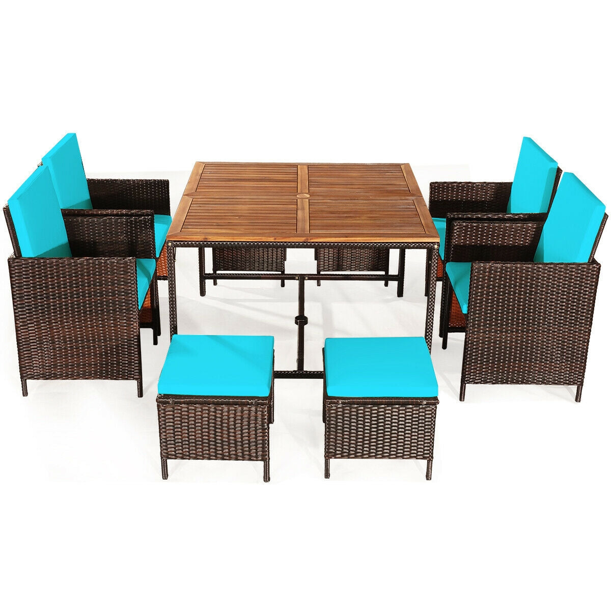 Hikidspace 9 Pieces Rattan Dining Cushioned Chairs Set for Patio