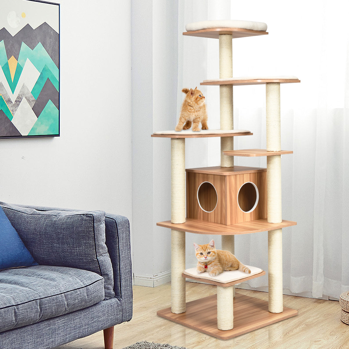 Modern Cat Climbing Tree with Scratch Resistant Sisal Rope Column