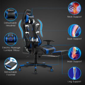 Ergonomic High Back Massage Gaming Chair with Light and Handrails