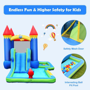 Kids Inflatable Bounce House Jumping Castle Water Slide Park Bouncer with Ball Shooting and Trampoline