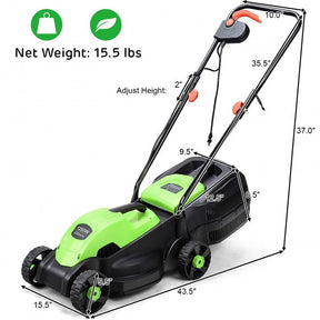 14" 12 Amp Folding Corded Electric Push Lawn Mower with Grass Bag