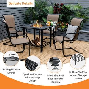 31" Multifunctional Outdoor Fire Pit Patio Fireplace Dining Table with BBQ Grate