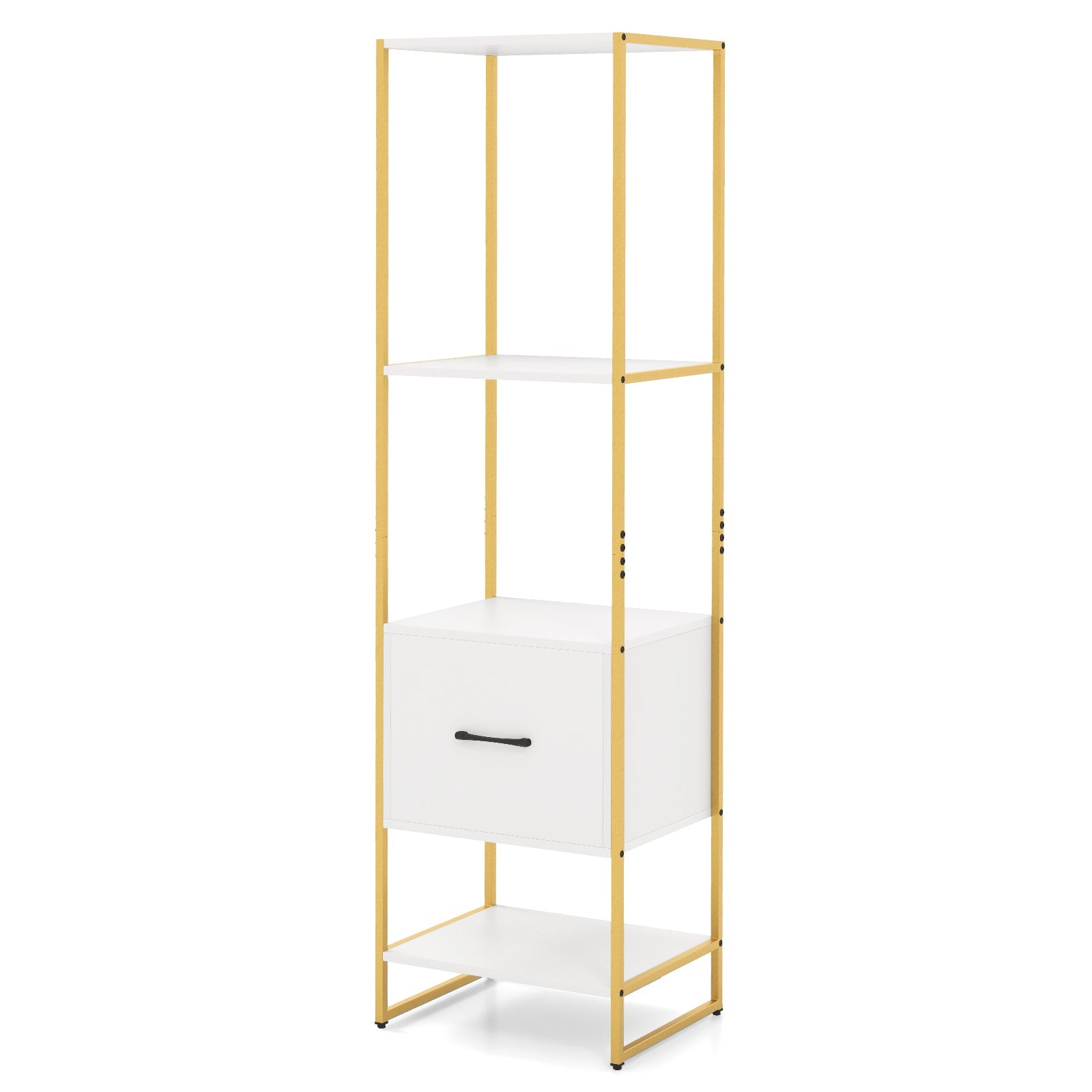 5-Tier Bookshelf with Drawer Tall Narrow Bookcase