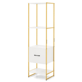 5-Tier Bookshelf with Drawer Tall Narrow Bookcase