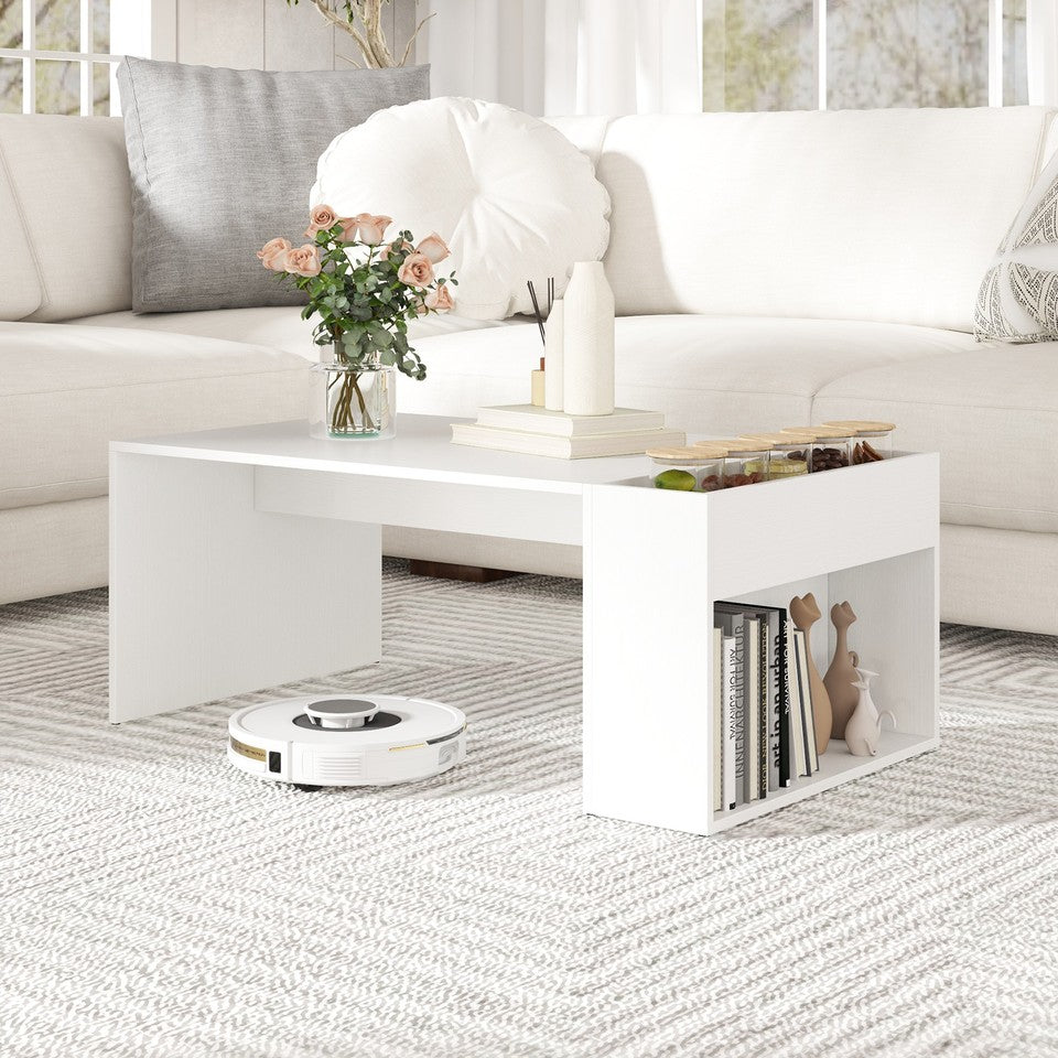 Coffee Table w/ Double-Layer Storage Space Modern Center Table for Living Room