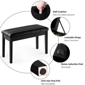 PU Leather Piano Bench with Padded Cushion and Music Storage