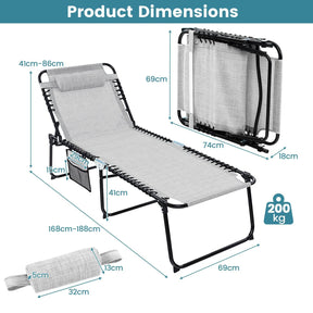 Patio Folding Chaise Lounge with 4-Level Backrest & Detachable Headrest Outdoor（70cm）