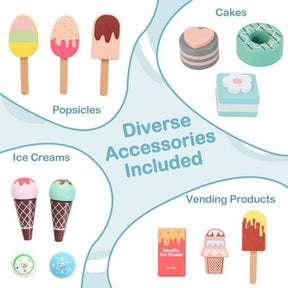 Kids Ice Cream Cart Pretend Play Set for Toddlers with Vending Machine