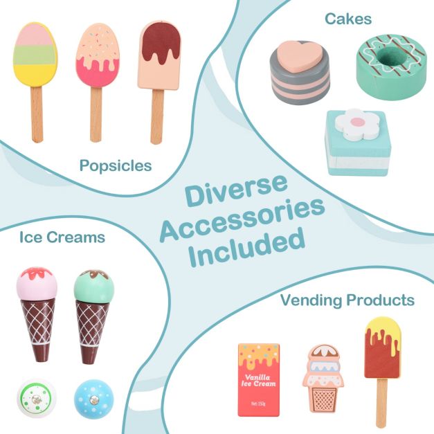 Kids Ice Cream Cart Pretend Play Set for Toddlers with Vending Machine