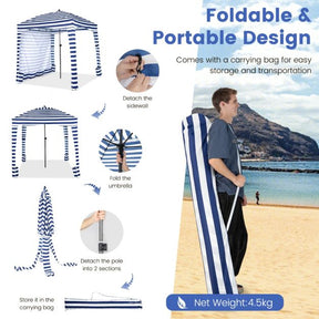 1.8 X 1.8M Foldable Beach Cabana Tent with Carrying Bag and Detachable Sidewall
