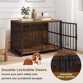 Heavy-Duty Dog Crate Furniture, 100 cm Dog Kennel with Dual Lockable Double Doors