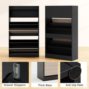Shoe Storage Cabinet with 2 Flip Drawers, Slim Hidden Narrow Shoe Organizer