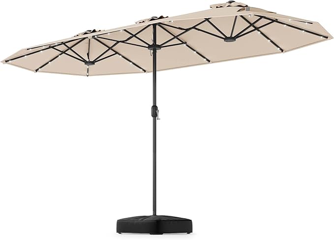 4 m Double-Sided Patio Umbrella with Base & Solar Lights