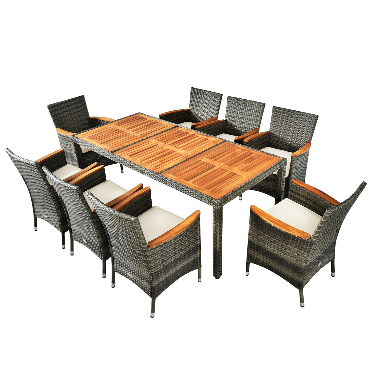 9 Pieces Outdoor Rattan Dining Set Patio Furniture Set with Cushioned Chairs and Table