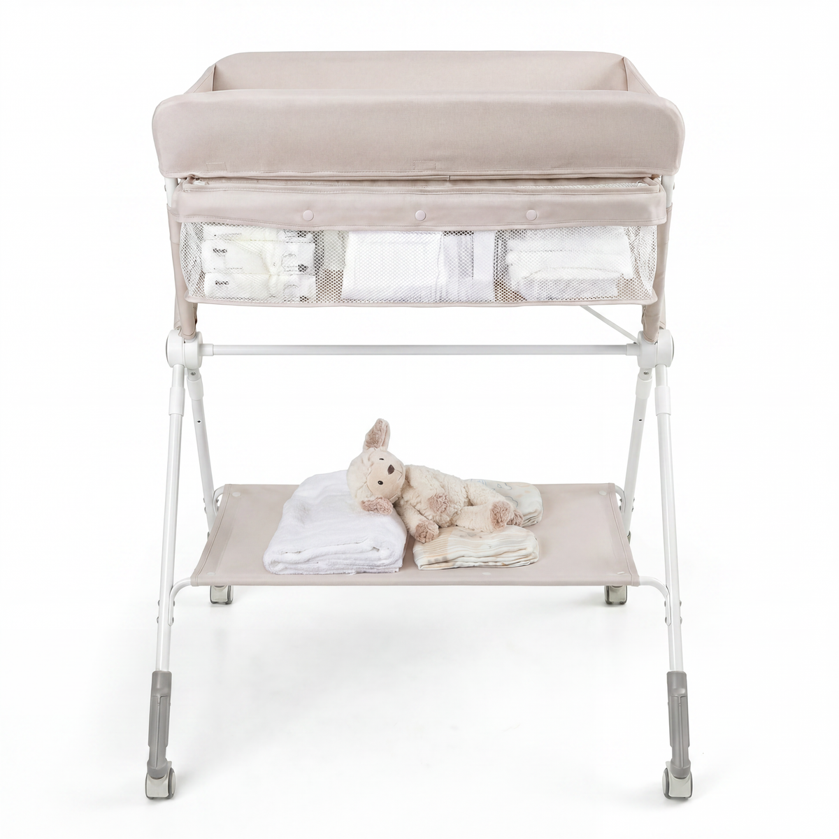 Portable Baby Changing Table, Foldable Diaper Changing Station w/ 3-Level Adjustable Height