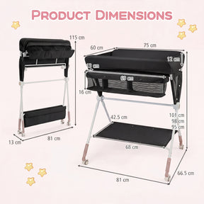 Portable Baby Changing Table, Foldable Diaper Changing Station w/ 3-Level Adjustable Height