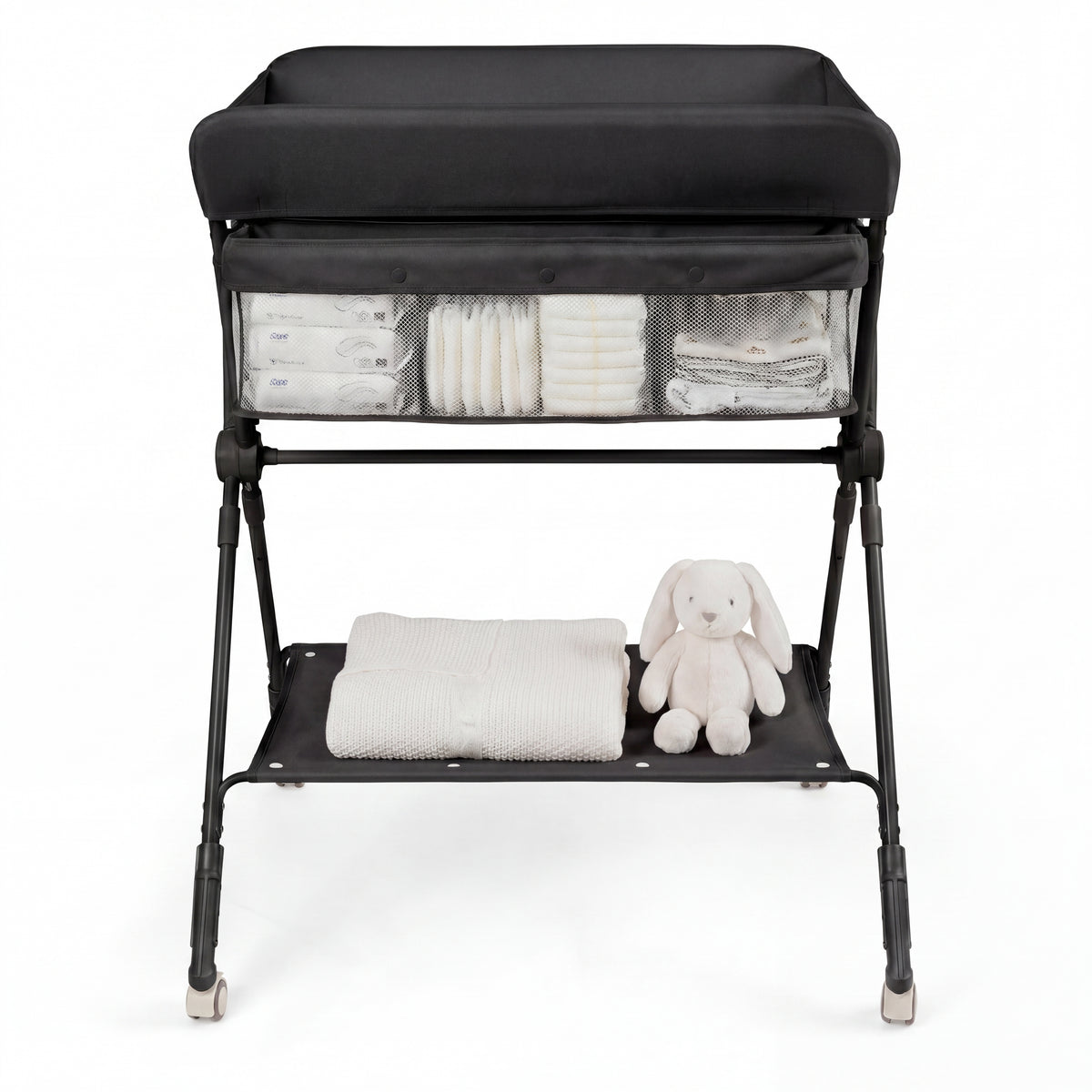Portable Baby Changing Table, Foldable Diaper Changing Station w/ 3-Level Adjustable Height