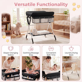 Portable Baby Changing Table, Foldable Diaper Changing Station w/ 3-Level Adjustable Height