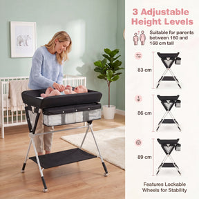 Portable Baby Changing Table, Foldable Diaper Changing Station w/ 3-Level Adjustable Height