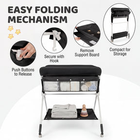 Portable Baby Changing Table, Foldable Diaper Changing Station w/ 3-Level Adjustable Height