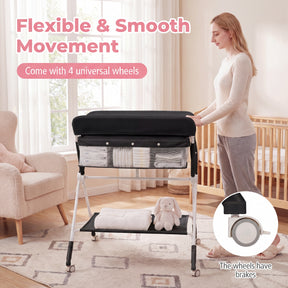 Portable Baby Changing Table, Foldable Diaper Changing Station w/ 3-Level Adjustable Height