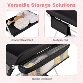 Portable Baby Changing Table, Foldable Diaper Changing Station w/ 3-Level Adjustable Height
