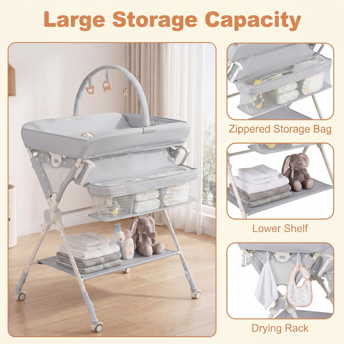 Baby Changing Table, Foldable Diaper Changing Station w/Storage Bag & Shelf