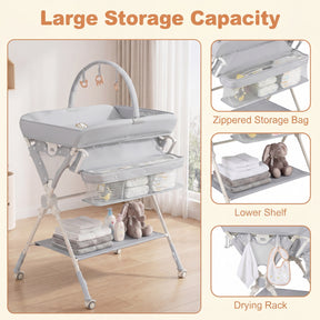 Baby Changing Table, Foldable Diaper Changing Station w/Storage Bag & Shelf