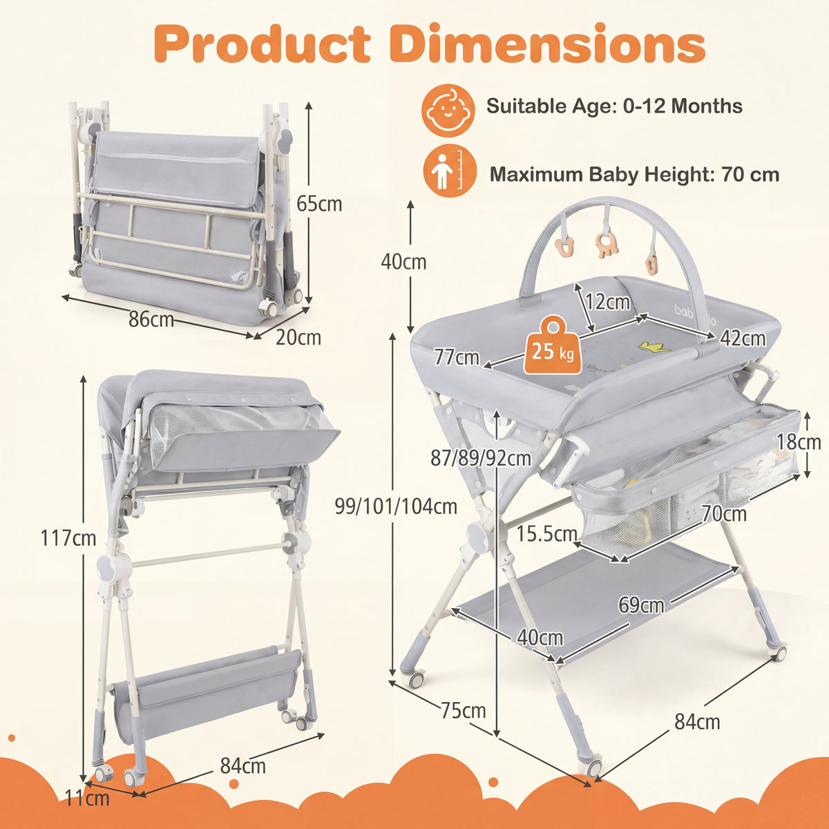 Baby Changing Table, Foldable Diaper Changing Station w/Storage Bag & Shelf