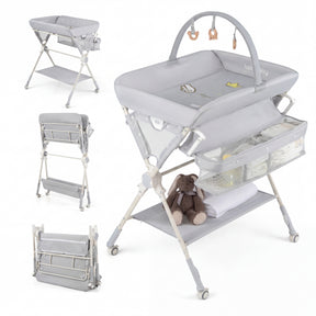 Baby Changing Table, Foldable Diaper Changing Station w/Storage Bag & Shelf