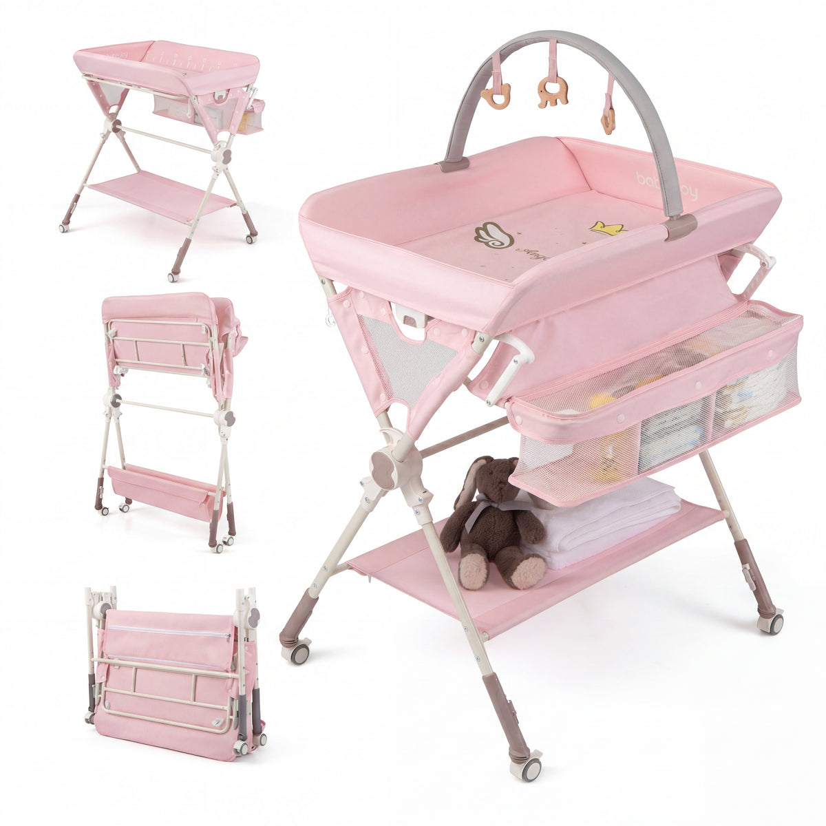 Baby Changing Table, Foldable Diaper Changing Station w/Storage Bag & Shelf