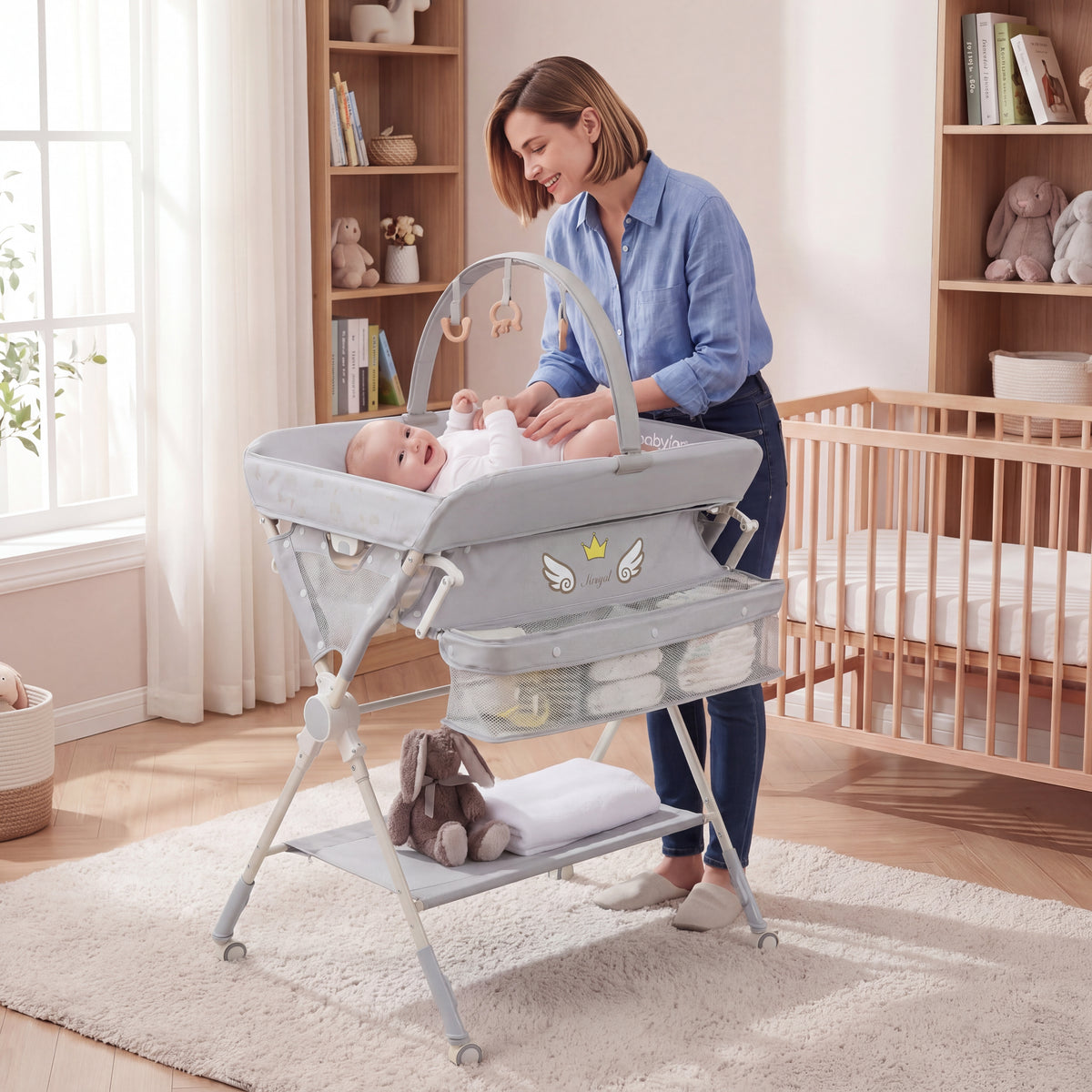 Baby Changing Table, Foldable Diaper Changing Station w/Storage Bag & Shelf