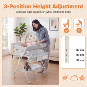 Baby Changing Table, Foldable Diaper Changing Station w/Storage Bag & Shelf