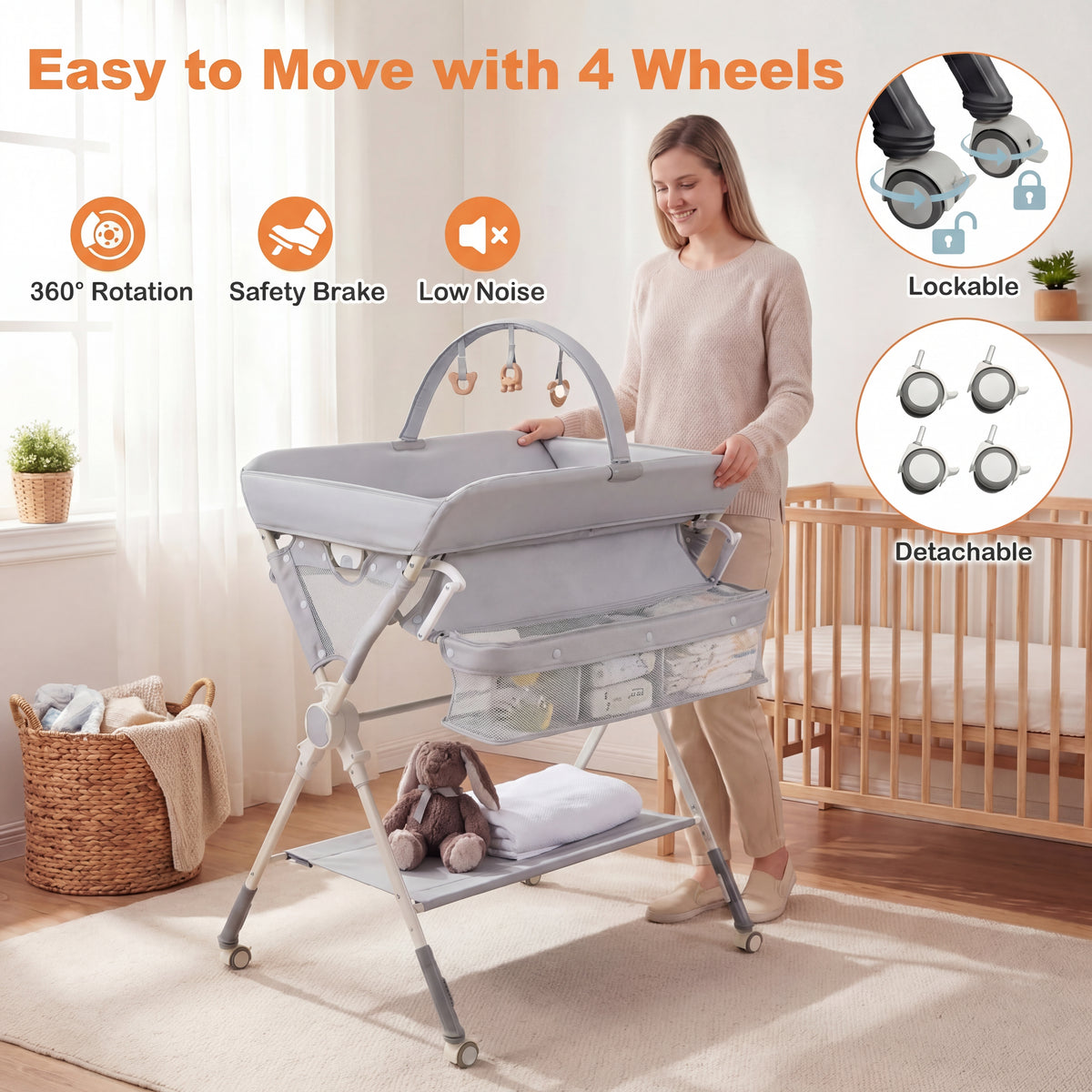 Baby Changing Table, Foldable Diaper Changing Station w/Storage Bag & Shelf