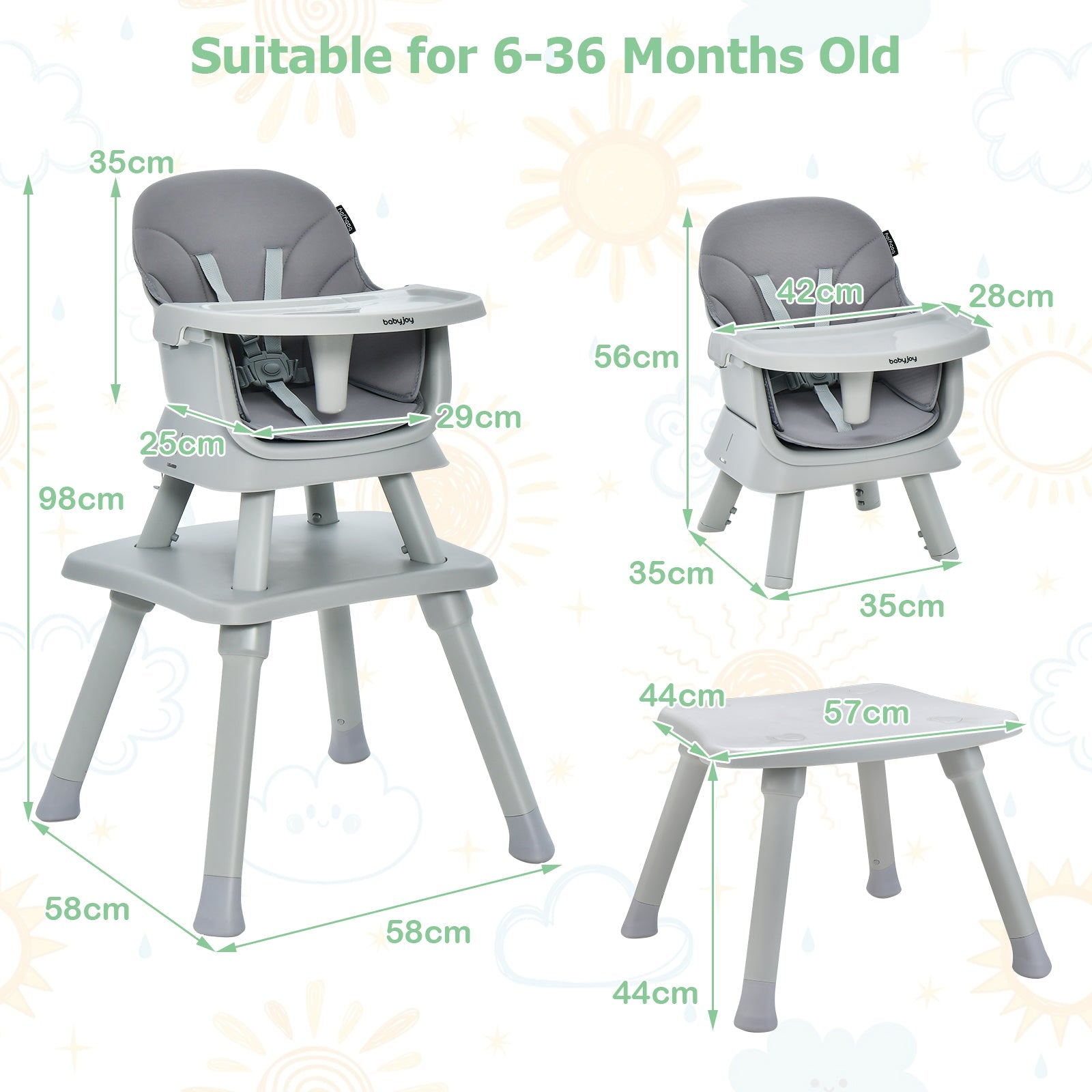 BABY JOY 8 in 1 Baby Highchair Convertible High Chair for Infants w/Adjustable & Washable Tray