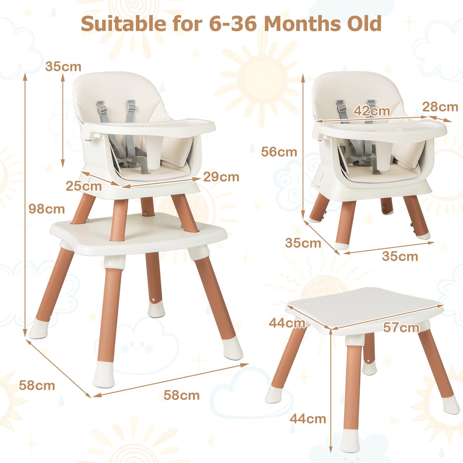 8 in 1 Baby Highchair, Convertible High Chair for Infants w/Adjustable & Washable Tray
