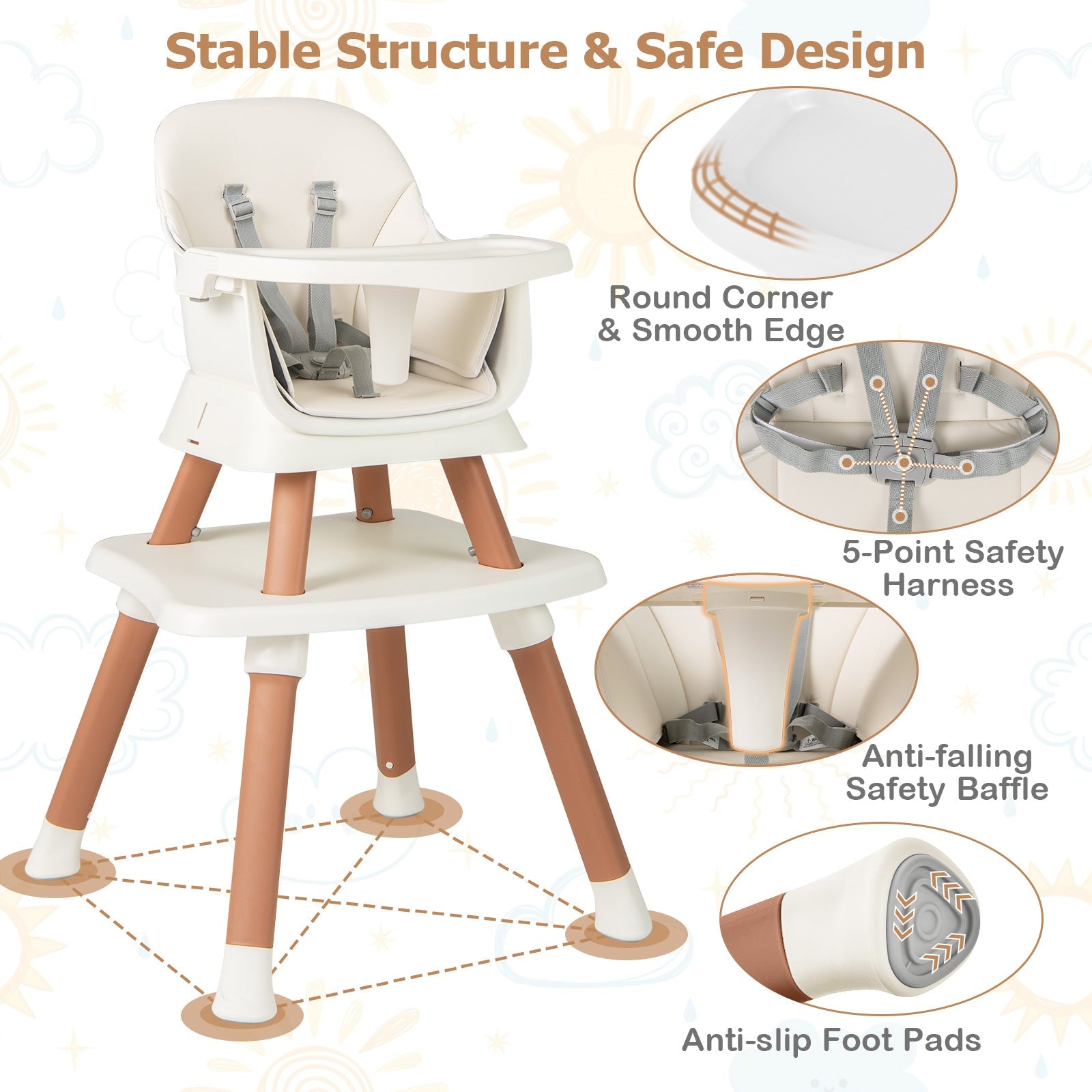 8 in 1 Baby Highchair, Convertible High Chair for Infants w/Adjustable & Washable Tray